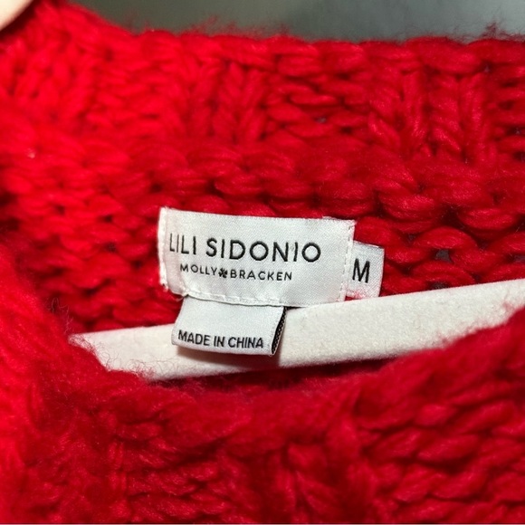 NWOT Lili Sidonio by Molly Bracken Red Cropped Sweater with Heart Detail - Picture 3 of 4